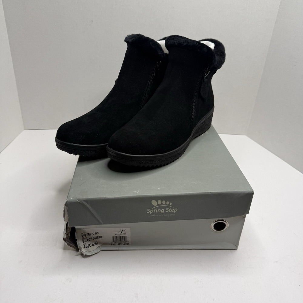Spring Step Republic Black Suede Faux Fur Water Resistant Boots Womens 9 EU 40